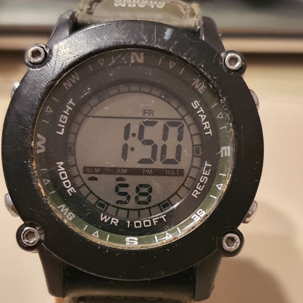 10/$20 Black/Green Nylon Digital Alarm Chrono Men's Watch